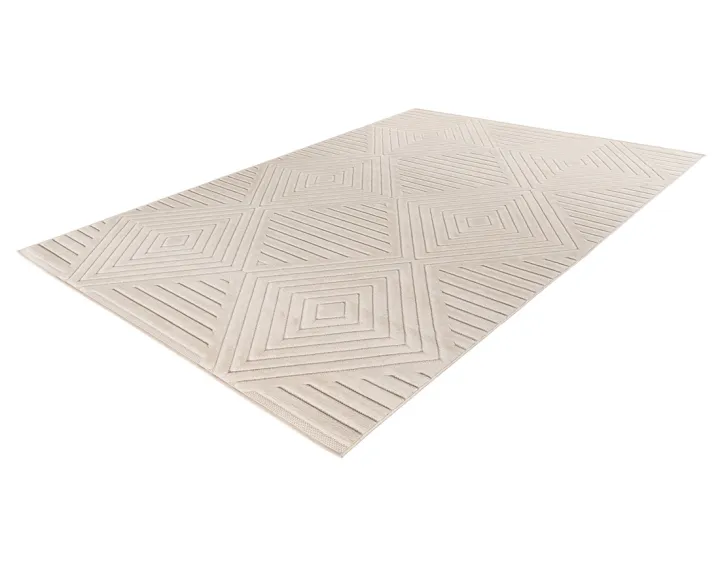 Tapis rectangulaire motif géométrique intérieur et extérieur blanc Rio