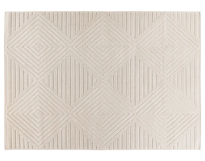 Tapis rectangulaire motif géométrique intérieur et extérieur blanc Rio