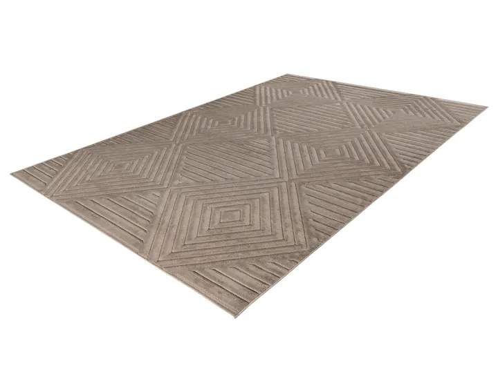 Tapis rectangulaire motif géométrique intérieur et extérieur taupe Rio