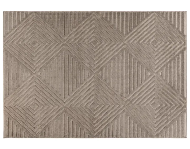 Tapis rectangulaire motif géométrique intérieur et extérieur taupe Rio