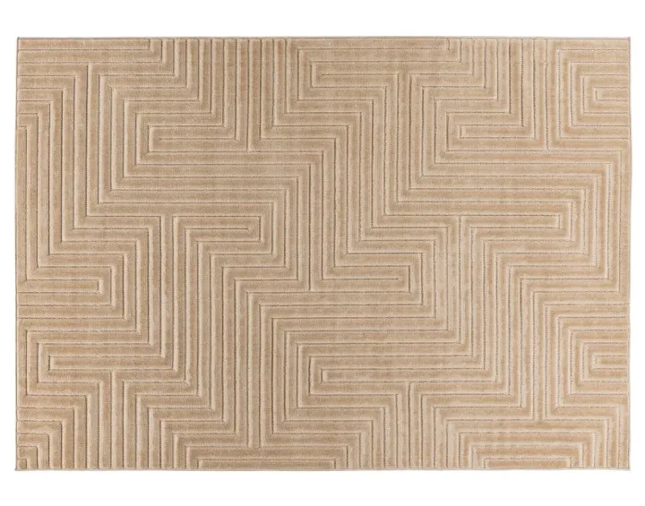 Tapis rectangulaire motif graphique intérieur et extérieur beige Rio