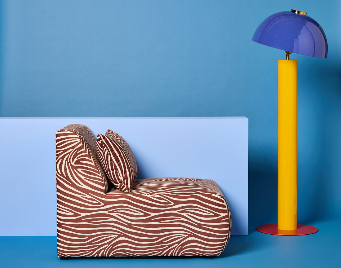 Fauteuil sans accoudoirs zèbre en velours Onyx