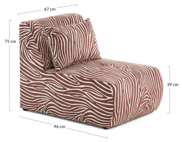 Fauteuil sans accoudoirs zèbre en velours Onyx