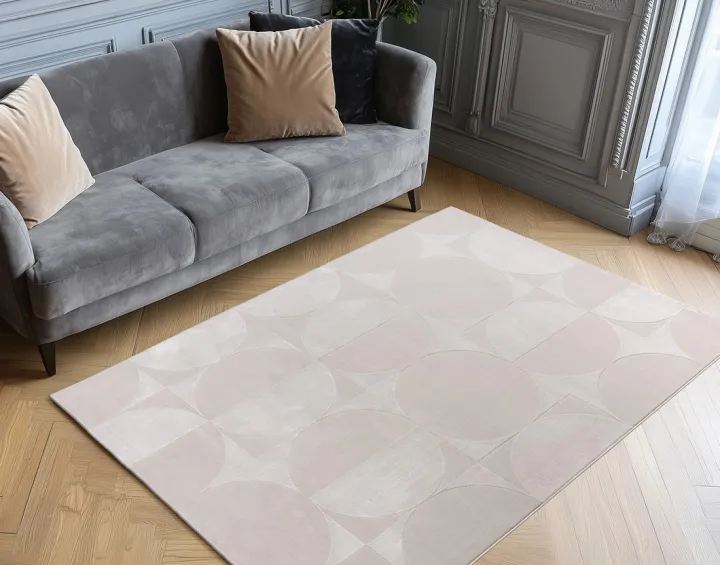 Tapis rectangulaire motif géométrique taupe Telio