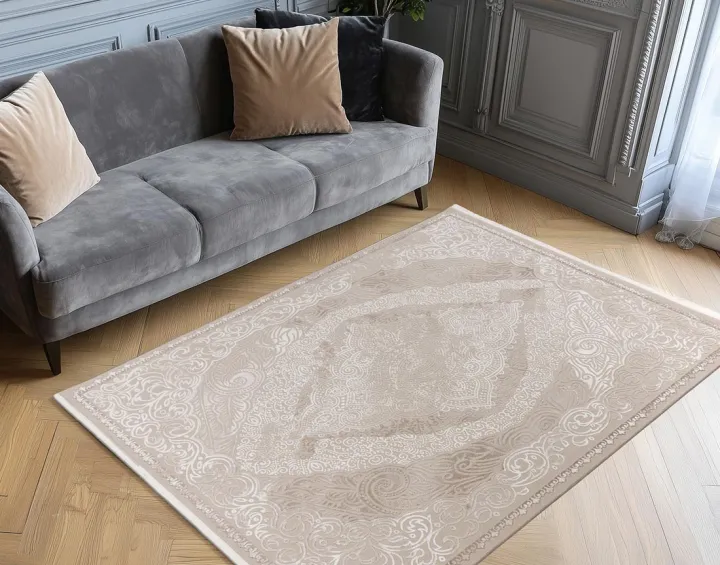 Tapis rectangulaire motif oriental taupe Telio