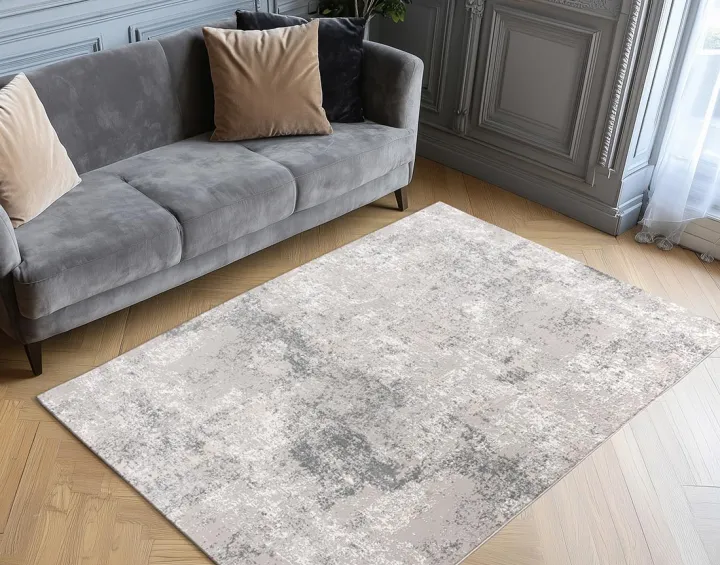 Tapis rectangulaire motif relief gris Telio