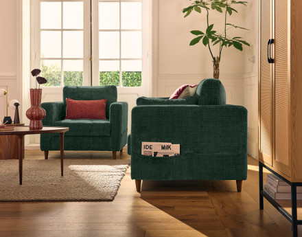 Canapé droit 2 places avec poche en velours texturé Anna