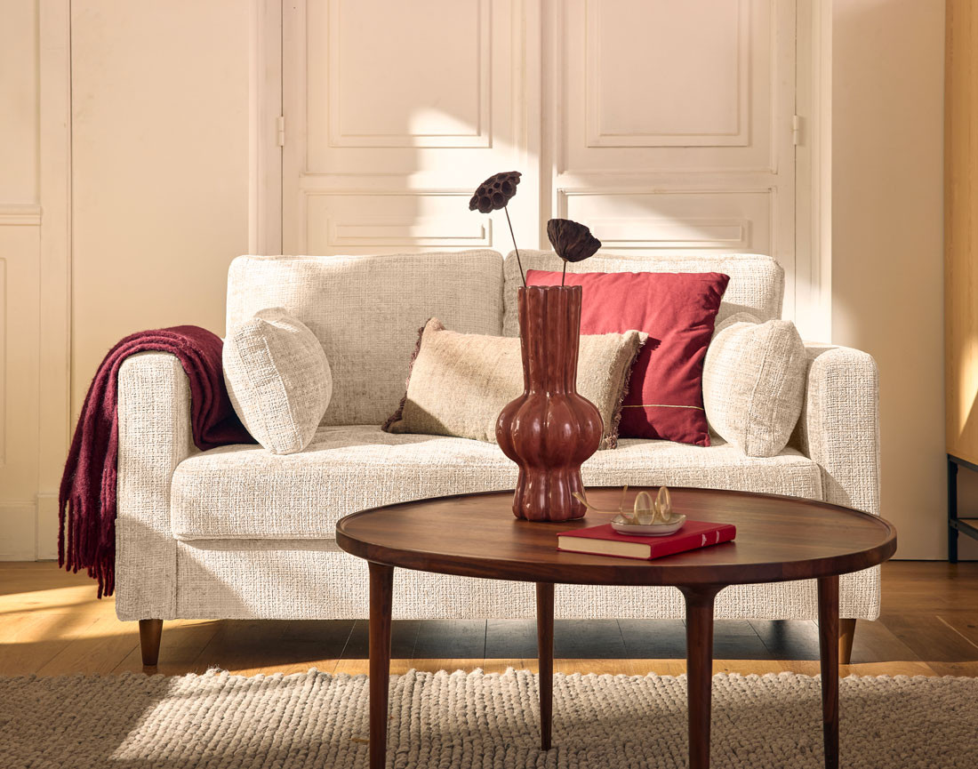 Canapé droit 2 places avec poche en velours texturé Anna Canapé droit 2 places avec poche en velours texturé Anna