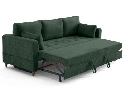 Canapé droit 3 places convertible avec poche en velours texturé Anna