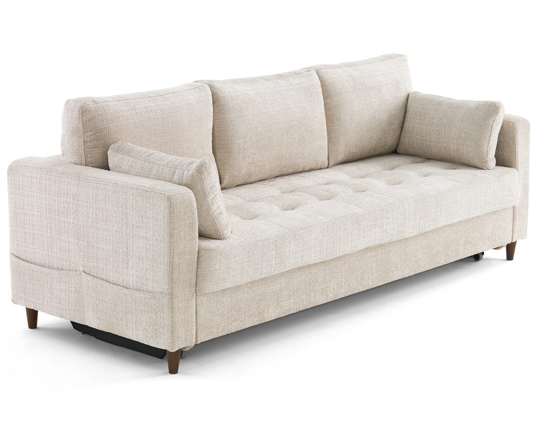 Canapé droit 3 places convertible avec poche en velours texturé Anna Canapé droit 3 places convertible avec poche en velours texturé Anna