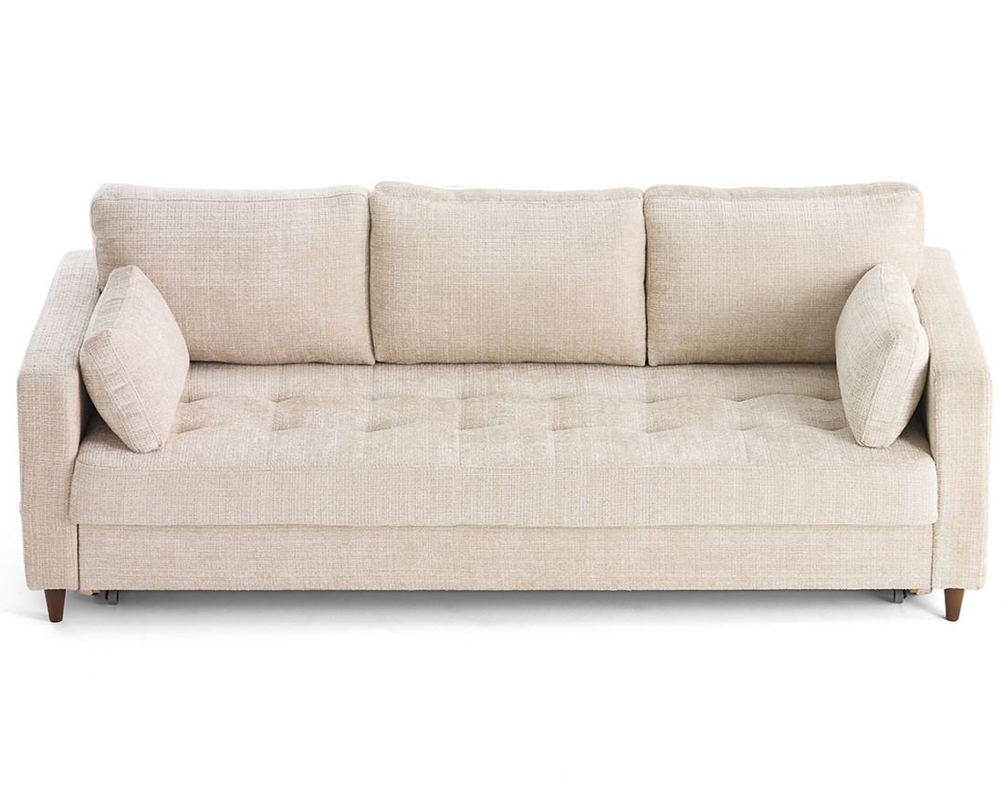 Canapé droit 3 places convertible avec poche en velours texturé Anna Canapé droit 3 places convertible avec poche en velours texturé Anna