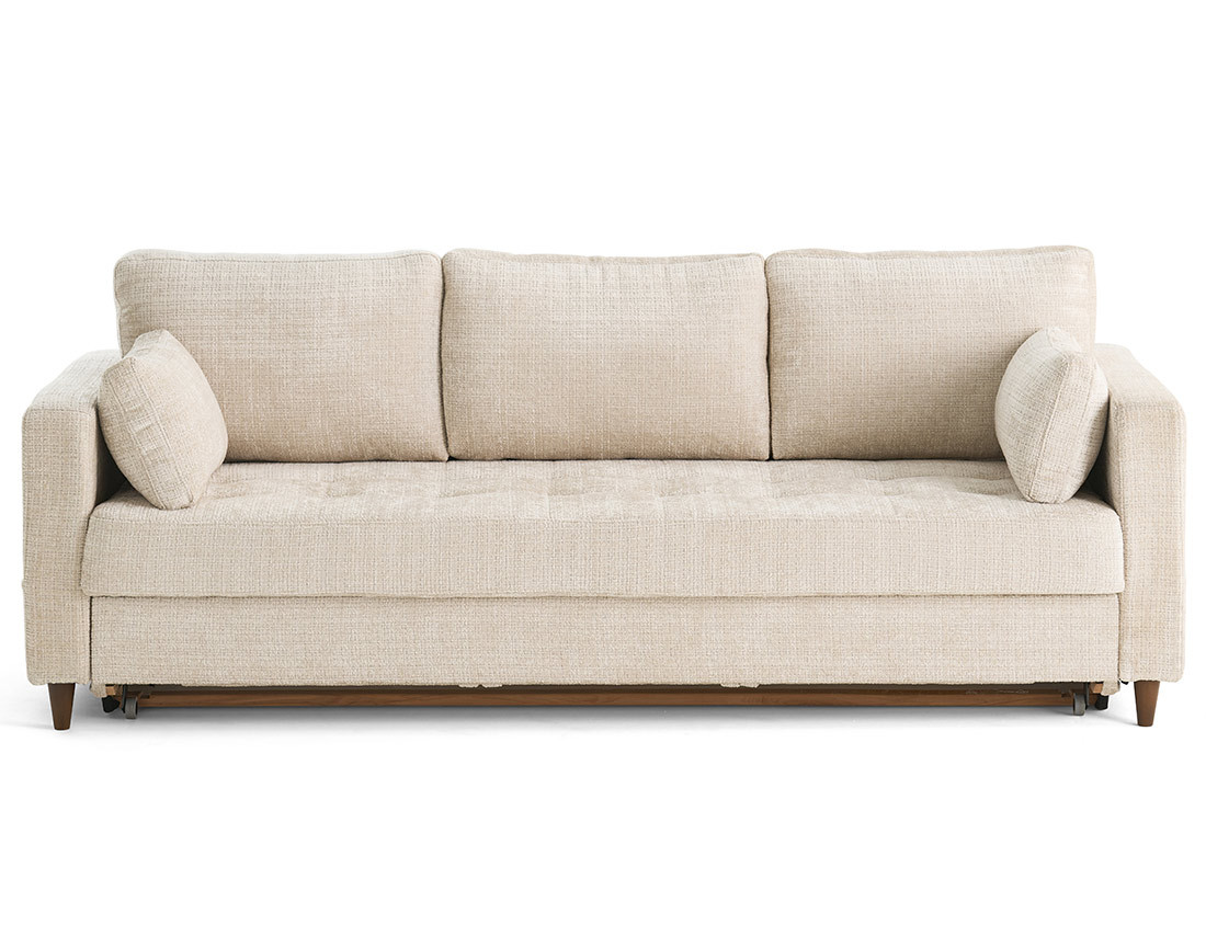 Canapé droit 3 places convertible avec poche en velours texturé Anna Canapé droit 3 places convertible avec poche en velours texturé Anna