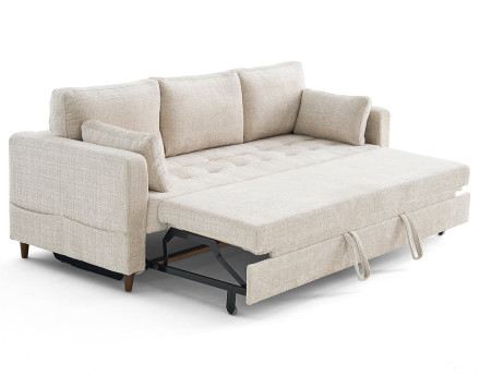 Canapé droit 3 places convertible avec poche en velours texturé Anna