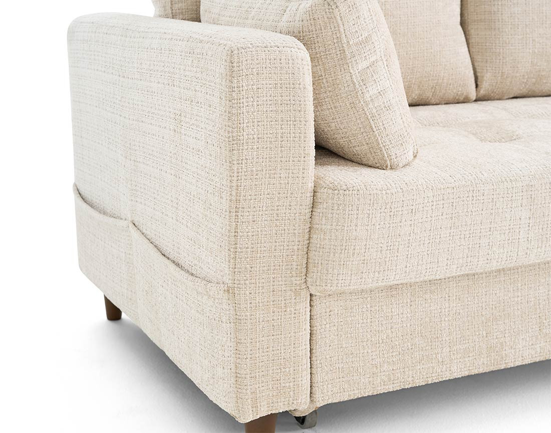 Canapé droit 3 places convertible avec poche en velours texturé Anna Canapé droit 3 places convertible avec poche en velours texturé Anna