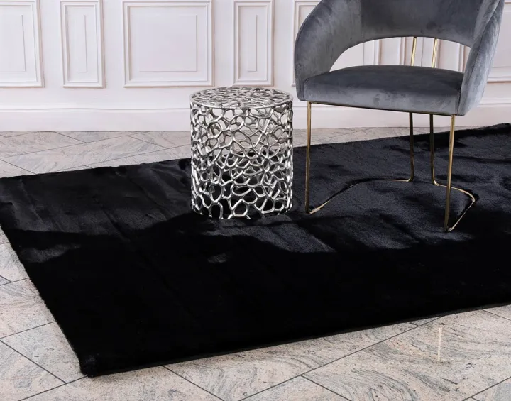 Tapis rectangulaire fausse fourrure noir Joy