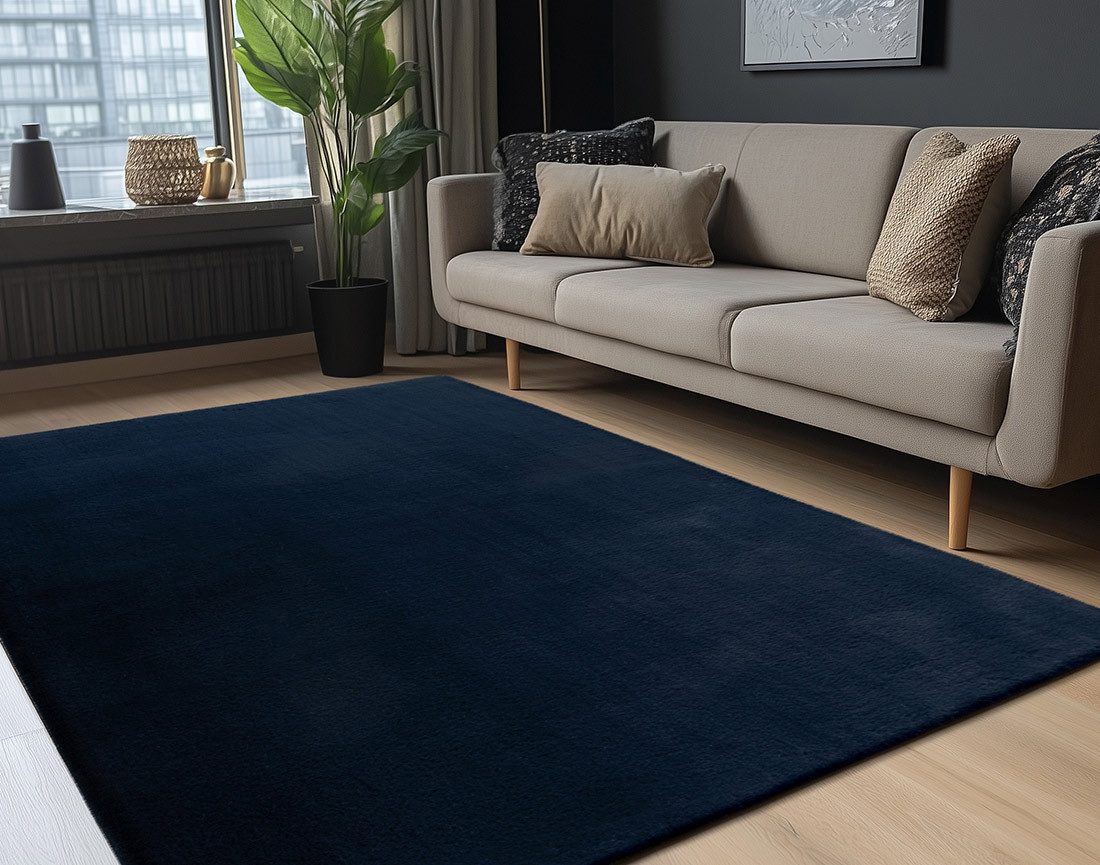 Tapis rectangulaire fausse fourrure bleu Joy