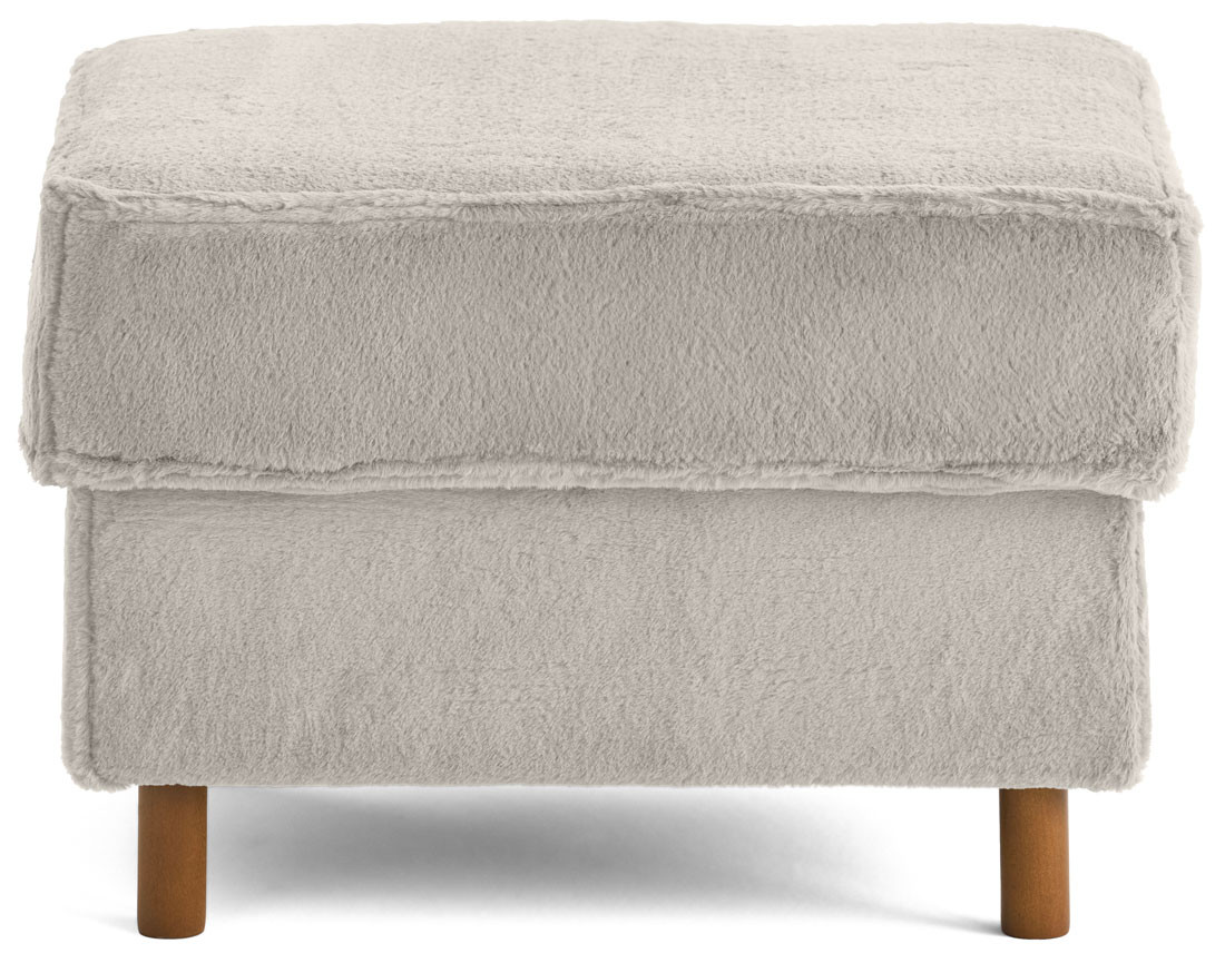 Pouf en fausse fourrure pieds en bois foncé Jake