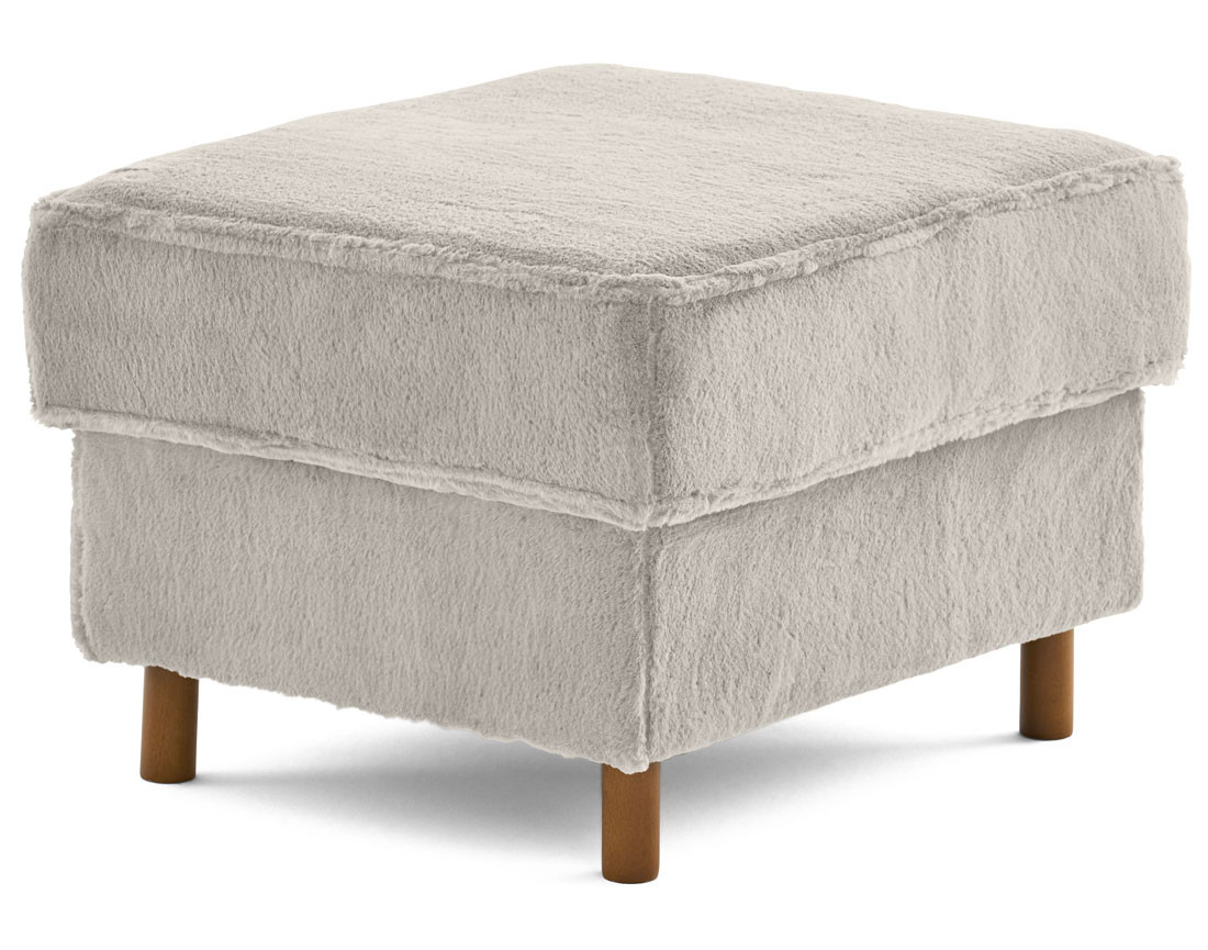 Pouf en fausse fourrure pieds en bois foncé Jake