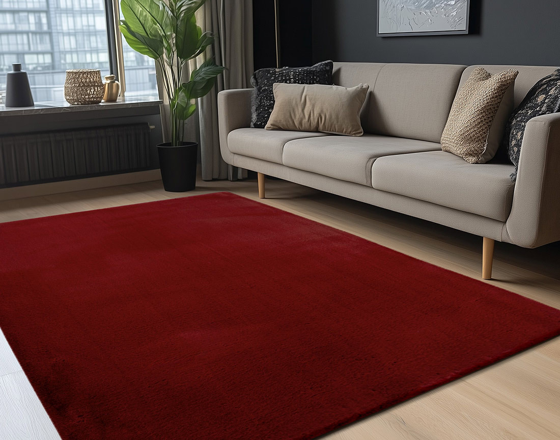 Tapis rectangulaire fausse fourrure rouge Joy