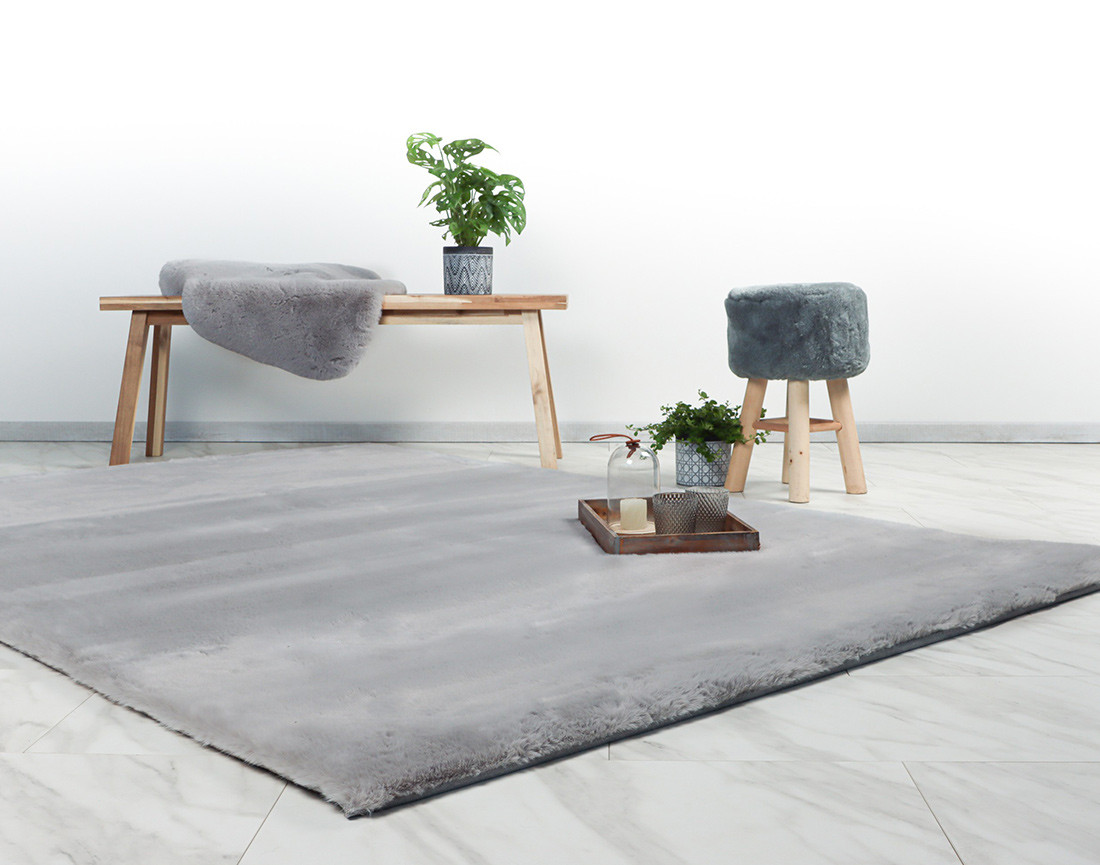 Tapis rectangulaire fausse fourrure gris Joy