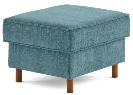 Pouf en tissu velours relief pieds en bois foncé Jake