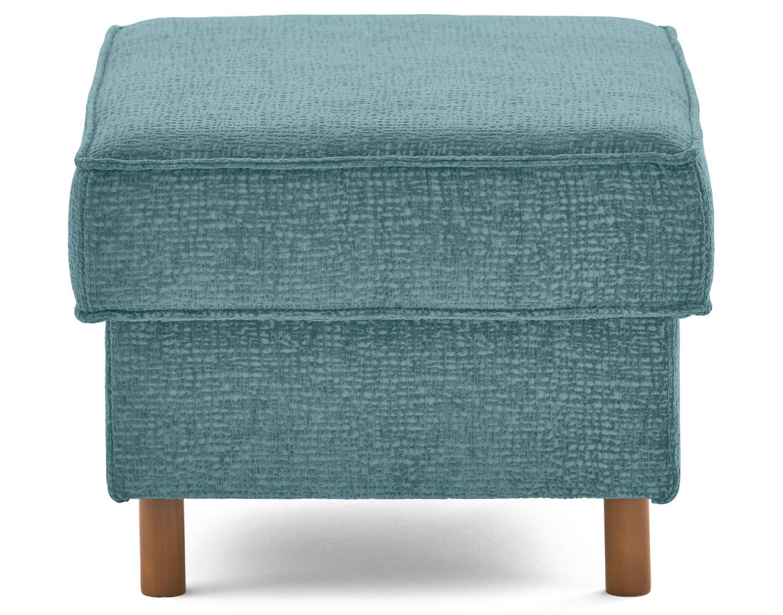 Pouf en tissu velours relief pieds en bois foncé Jake