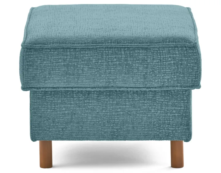 Pouf en tissu velours relief pieds en bois foncé Jake