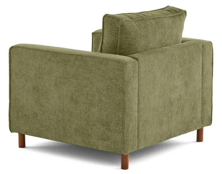 Fauteuil en tissu velours relief pieds en bois foncé Jake