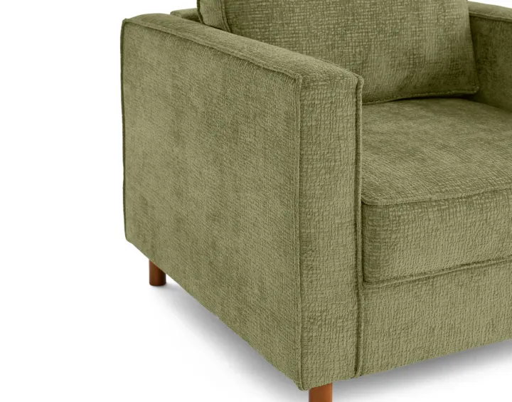 Fauteuil en tissu velours relief pieds en bois foncé Jake