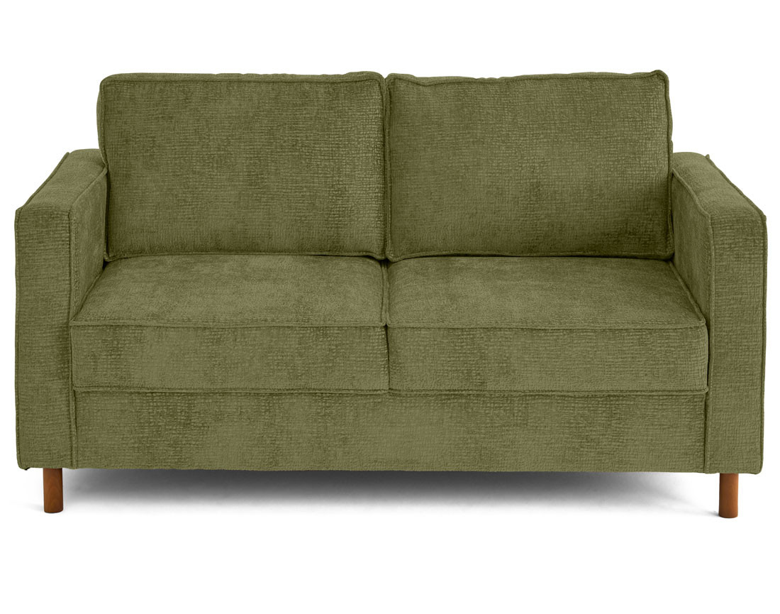 Canapé droit 2 places en tissu velours relief pieds en bois foncé Jake