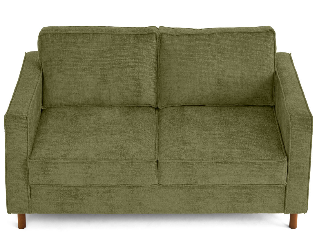 Canapé droit 2 places en tissu velours relief pieds en bois foncé Jake