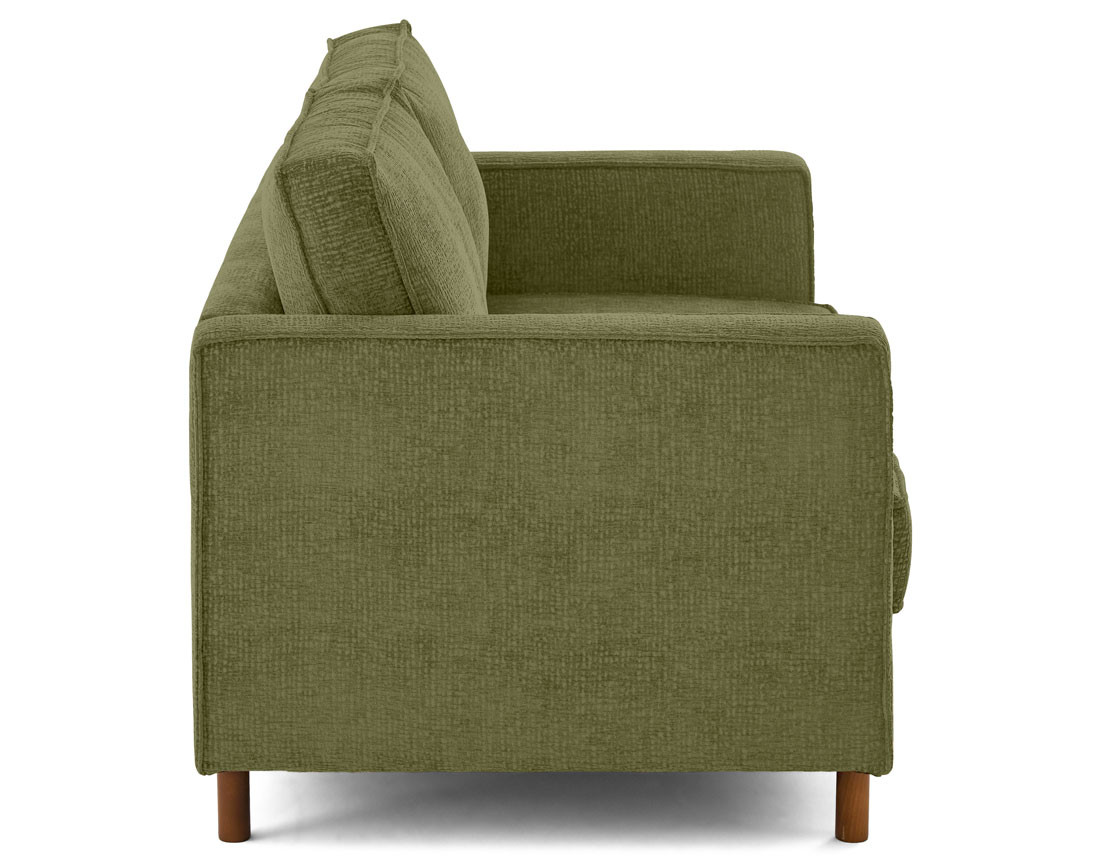 Canapé droit 2 places en tissu velours relief pieds en bois foncé Jake