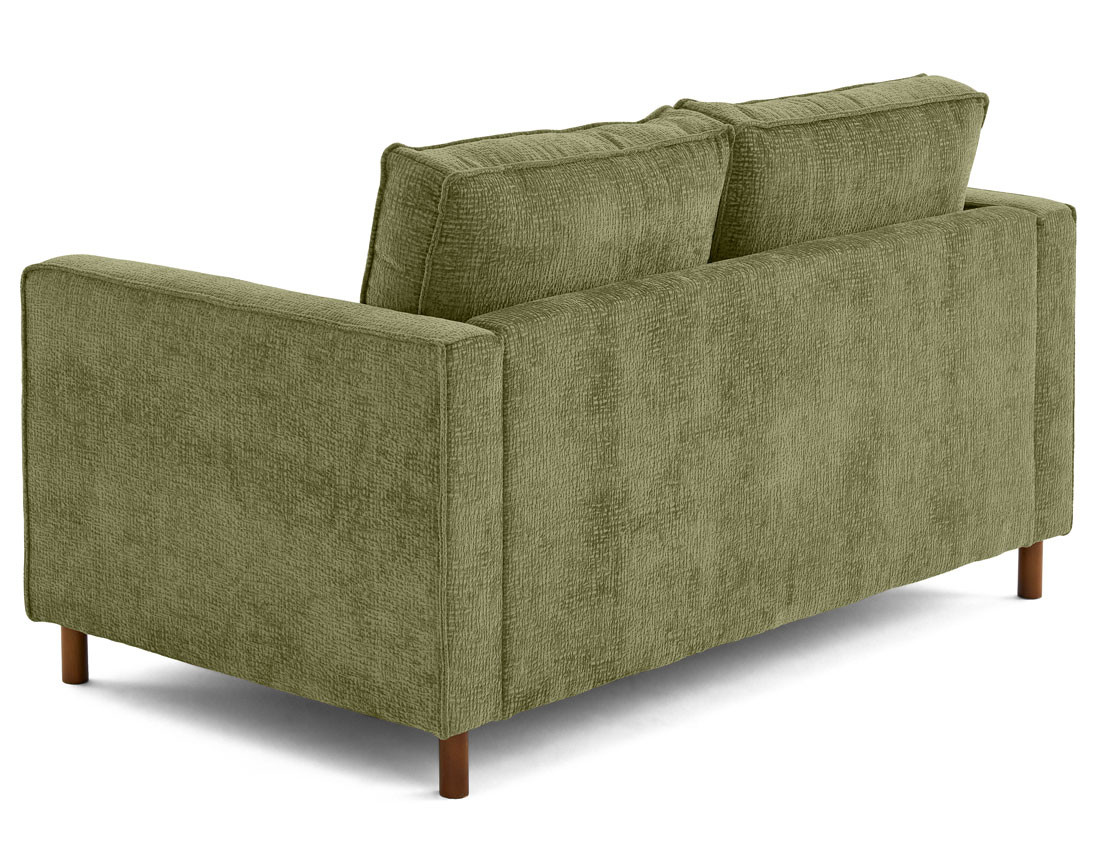 Canapé droit 2 places en tissu velours relief pieds en bois foncé Jake