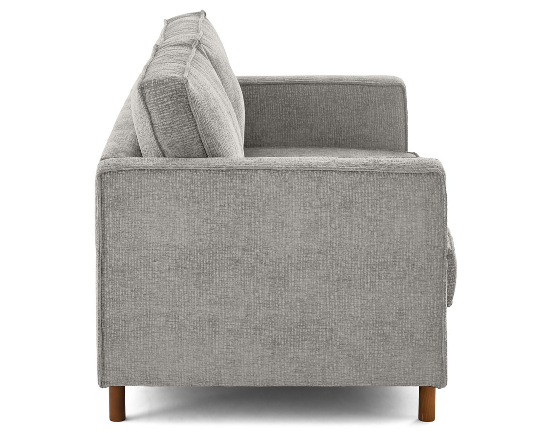 Canapé droit 2 places en tissu velours relief pieds en bois foncé Jake Canapé droit 2 places en tissu velours relief pieds en bois foncé Jake