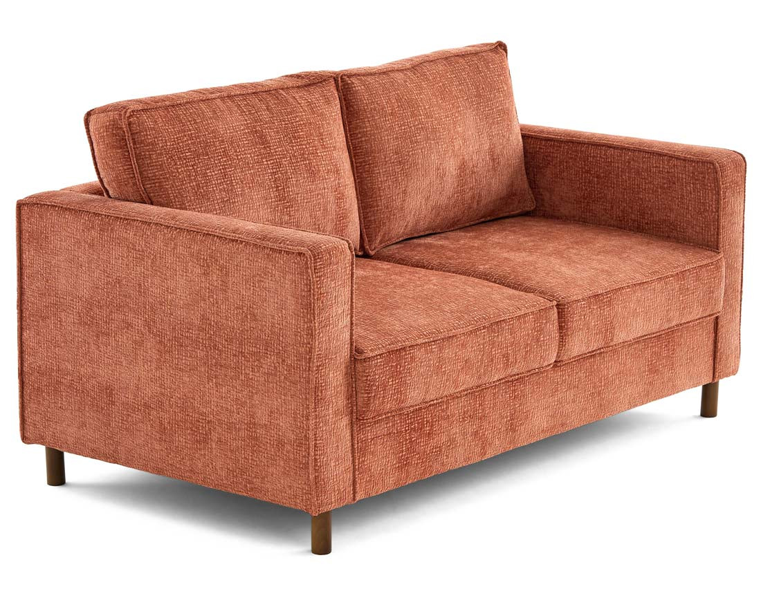 Canapé droit 2 places en tissu velours relief pieds en bois foncé Jake