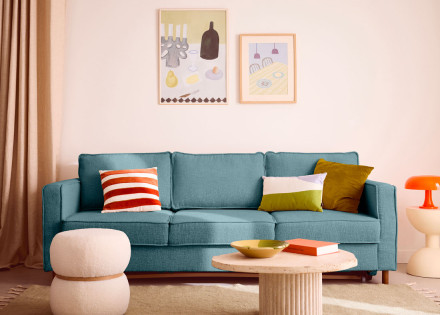 Canapé droit 3 places convertible en tissu velours relief Jake