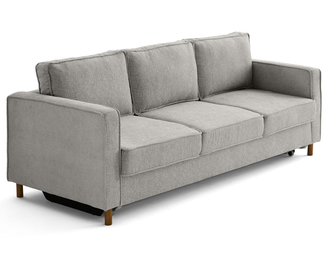Canapé droit 3 places convertible en tissu velours relief Jake