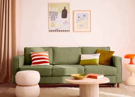Canapé droit 3 places convertible en tissu velours relief Jake