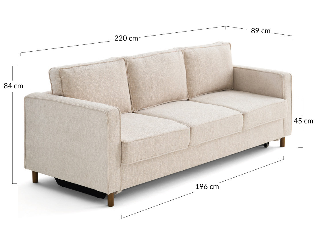 Canapé droit 3 places convertible en tissu velours relief Jake