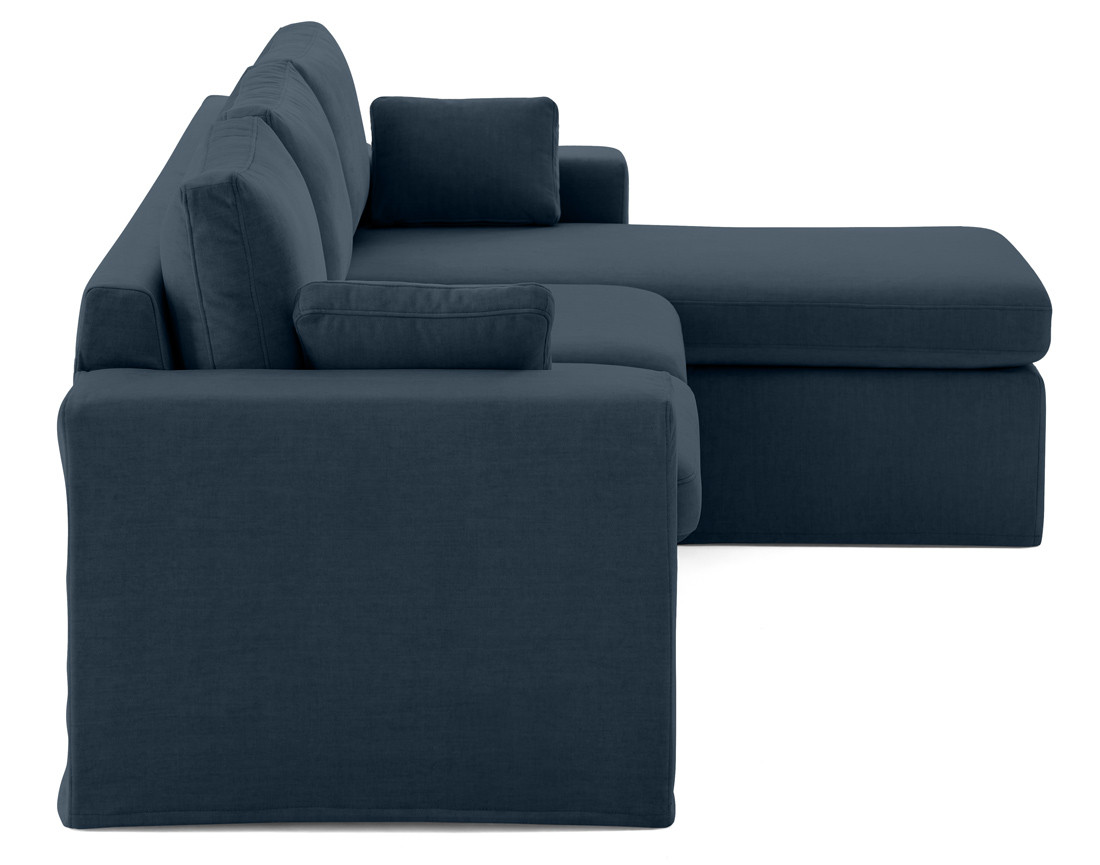 Canapé d'angle déhoussable et modulable 3 places et 1 pouf en velours Calgary