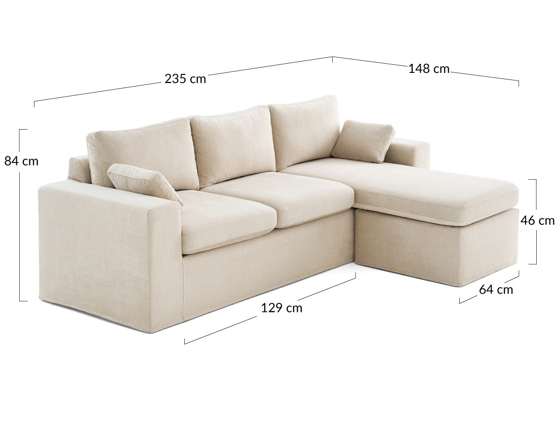 Canapé d'angle déhoussable et modulable 3 places et 1 pouf en velours Calgary