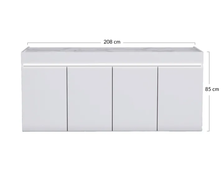 Buffet bas blanc plateau effet marbre 208 cm Amaury