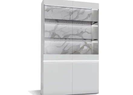 Vitrine blanc fond effet marbre 115x185 cm Amaury