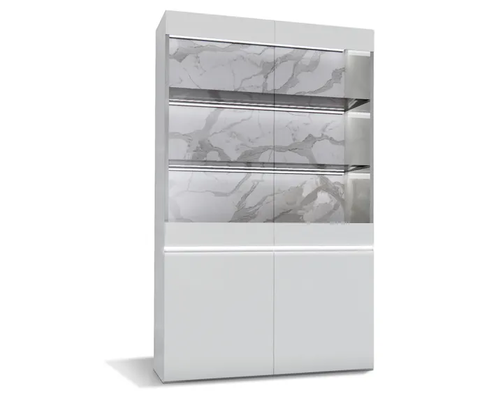 Vitrine blanc fond effet marbre 115x185 cm Amaury