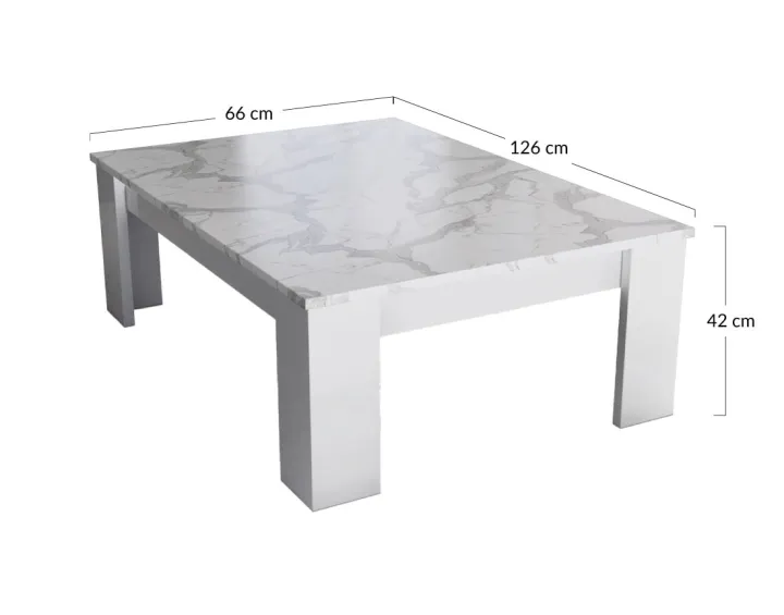 Table basse blanc plateau effet marbre 126 cm Amaury