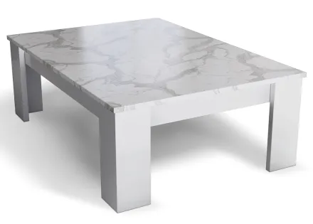 Table basse blanc plateau effet marbre 126 cm Amaury