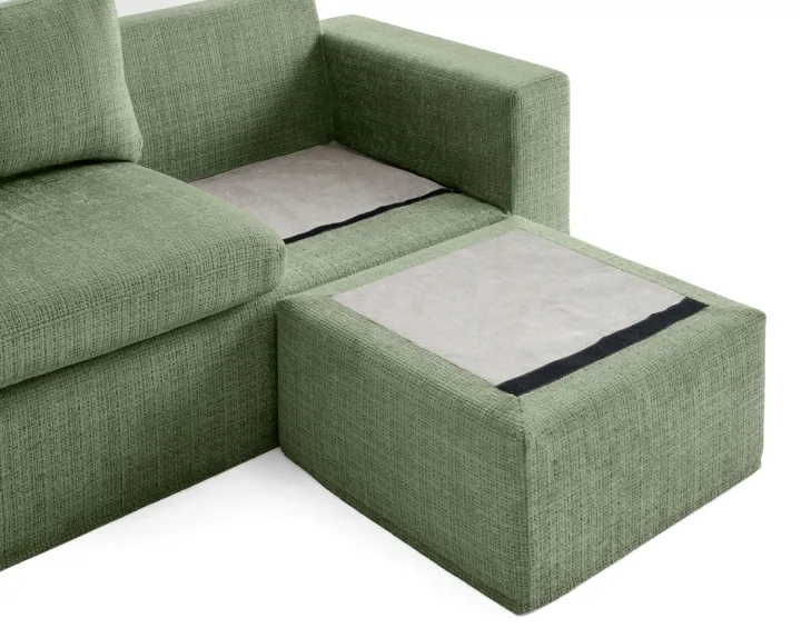 Canapé d'angle déhoussable et modulable 3 places et 1 pouf en velours texturé Calgary