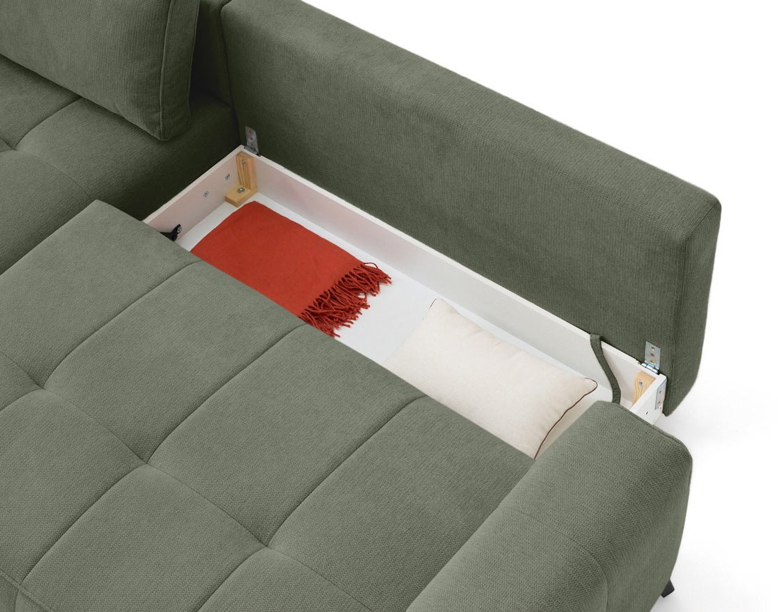 Canapé d'angle gauche 4 places convertible avec coffre en tissu texturé Rimini