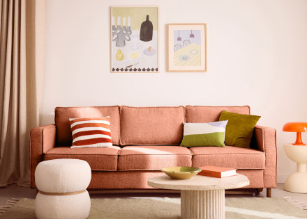 Canapé droit 3 places convertible en tissu velours relief Jake