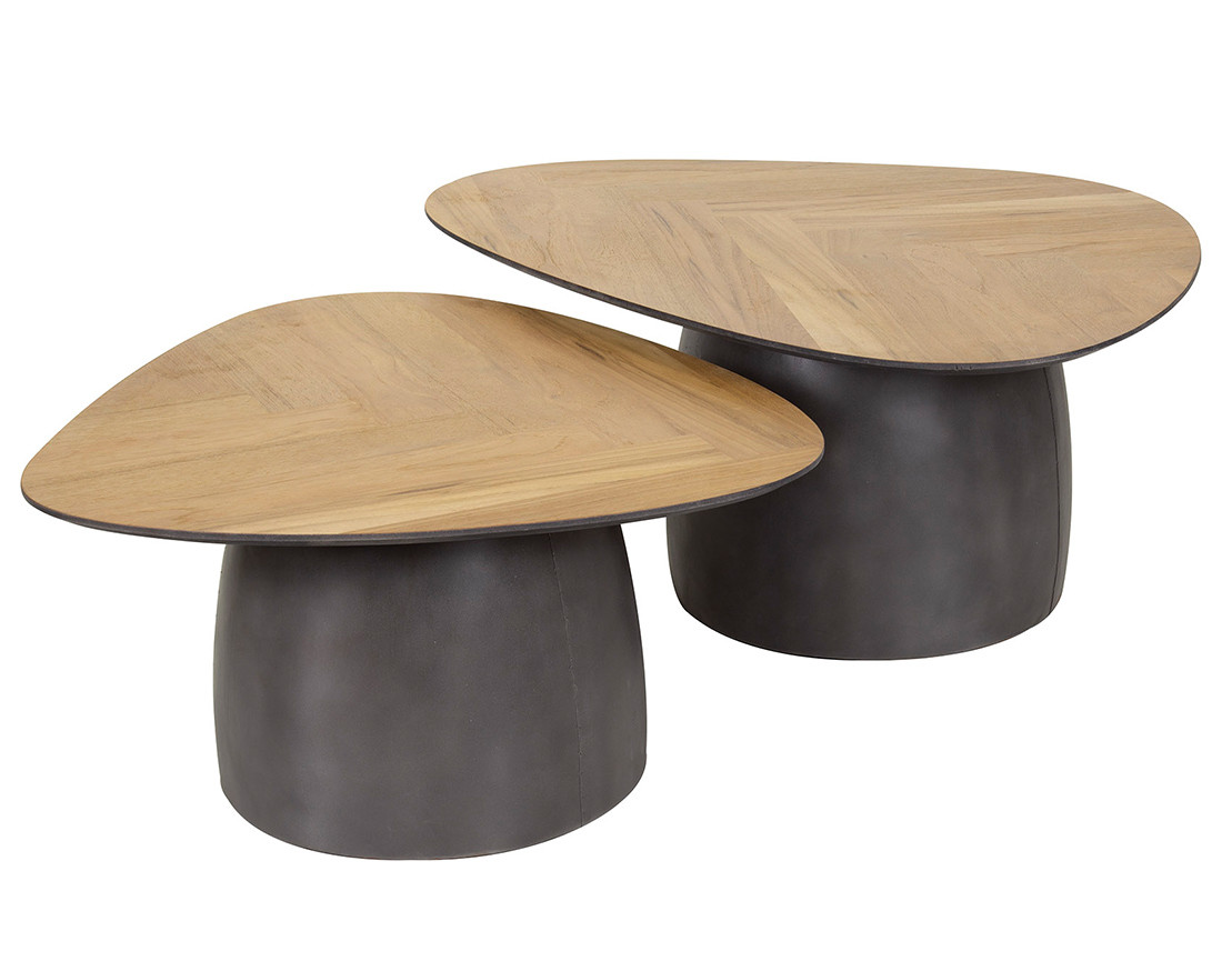 Lot de 2 tables basses bois et métal 90 et 75 cm Hoani